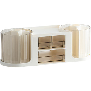 Creative Pen Holder With <b>Drawers</b> Double <b>Storage</b> Box Light Luxury Office Desktop Organizer <b>Plastic</b> Multifunctional Pen Bucket - Product Image 1