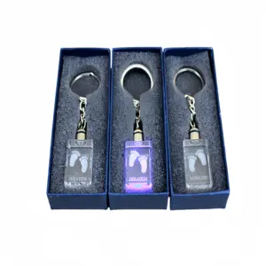 Beautiful Crystal Glass Keychain with Inner Laser Engraving Customized Images for Baby Christening Gifts/K9 Crystal Key Holders