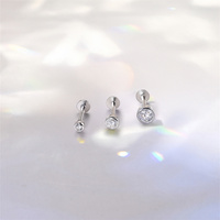 Dos plat 1.2x8mm 925 argent Sterling Moissanite classique lunette ensemble rond Piercing boucles d'oreilles 2mm 3mm 4mm