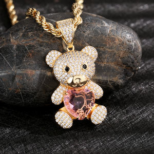 Lindo Collar De Joyería De Moda Con Colgante De Oso En Forma De Corazón Con Diamante De Circonio Chapado En Oro De 14k Para Regalo De Mujer - Product Image 5