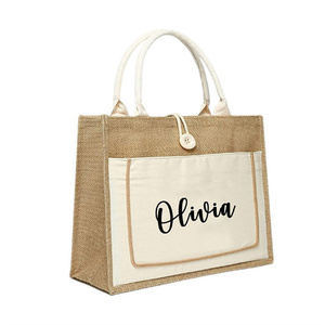 Eco Recyclable Biodegradable Burlap Sustainable <strong>Jute</strong> Linen Hemp <strong>Tote</strong> Grocery Beach <strong>Bag</strong> - Product Image 3