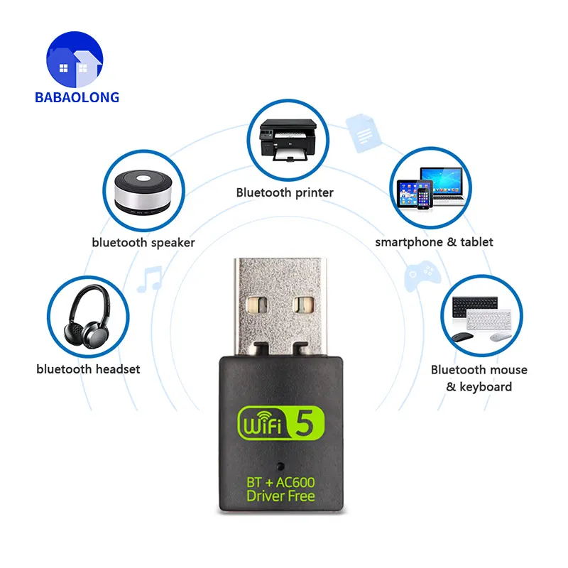 Dongle Adaptor Bluetooth 2 In 1, Usb Wifi 5 Bluetooth 600Mbps Dual Band 5Ghz Mini Usb Wifi Kartu Jaringan Dongle Penerima Eksternal