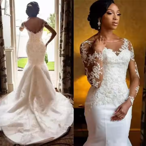 2025 Personalizar Fazendo Mulheres Africanas Ilusão Mangas Compridas Plus Size Sereia Vestido De Noiva Vestidos De Noiva - Product Image 4