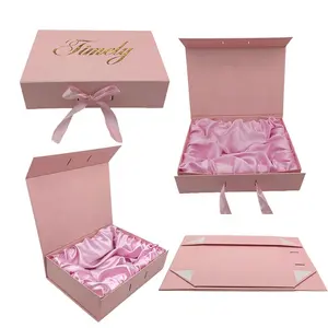 Caixa magnética dobrável com logotipo personalizado de luxo, creme de papel rosa para cuidados com a pele, produtos cosméticos, caixa de presente, embalagem dobrável