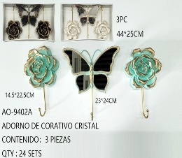 Juego de 3 Percheros Decorativos de Pared, Estilo Vintage, de Metal, con Forma de Flor y Mariposa, para Ropa y Accesorios - Product Image 3