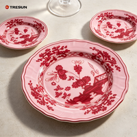 Service de table en porcelaine céramique décorative vintage à motif encre rouge, luxe, en porcelaine fine italienne, pour décoration de mariage, assiette de présentation Vajilla Fresh