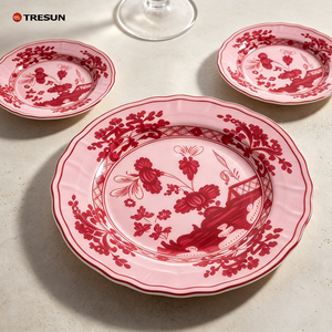 Service de table en porcelaine céramique décorative vintage à motif encre rouge, luxe, en porcelaine fine italienne, pour décoration de mariage, assiette de présentation Vajilla Fresh - Product Image 4