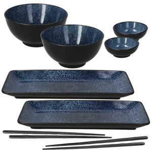 Juego de Sushi Tognana de 8 Piezas, Platos y Tazones Azules para Servir, Palillos - Product Image 1