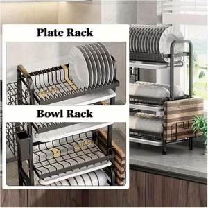 Égouttoir à vaisselle avec plateau de drainage, organisateur de rangement de <span class=keywords><strong>cuisine</strong></span> avec porte-baguettes, porte-couteaux et <span class=keywords><strong>support</strong></span> pour planche à découper - Product Image 6