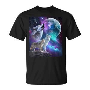 Camiseta con diseño de 3 cabezas de lobo que ruedan en la luna, para diversión - Product Image 1