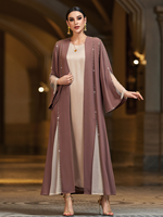 Elegante Muslimische Abaya mit Perlen und Blumenmuster, Netzstoffeinsatz und Weiten Ärmeln, Bescheidener Langer Mantel für den Nahen Osten
