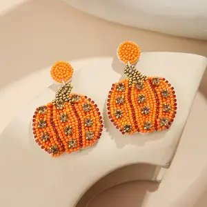 Wholesale 2023 New Halloween Seed Beads Earrings Handmade Pumpkin Ghost Skull Drop Halloween Beaded Statement Earrings