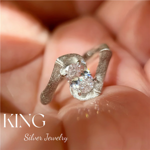 Anillo de Bambú King Silver Jewelry, Plata de Ley S925, Chapado en Oro, Diamante Geométrico, Unisex, Uso Diario - Product Image 3