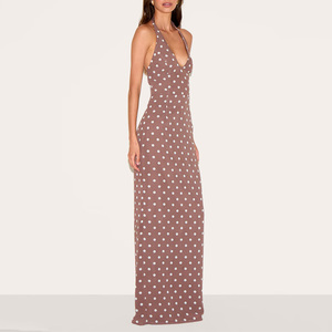 Abiti Estivi Casual da Donna Personalizzati, Senza Schienale, Maxi, Scollo a V, Senza Maniche, 100% Poliestere, Silhouette Svasata, Motivo a Pois OEM - Product Image 3
