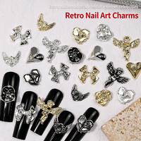 Vente en gros de breloques pour ongles en alliage 3D vintage, papillon, aile d'ange, cœur, décorations pour ongles, accessoires