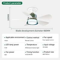 Ventilateur de plafond LED portable avec douille E27, 5 pales, télécommande, moteur DC 4 vitesses, intensité variable, faible bruit, en plastique