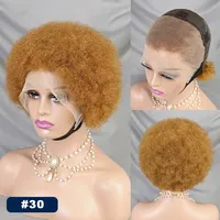 10 inci 99j 4/27 pendek Afro Kinky Curl Wig tanpa lem transparan renda 100% rambut manusia gaya Afrika ketersediaan stok