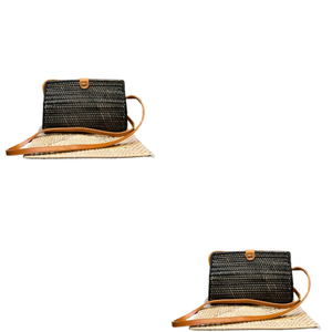 Lombok Tri-Shape Long Rattan <b>Wallet</b> Bag Handmade Leather Strap <b>Compact</b> Ethnic Crossbody Design for Natural Wicker Craft Lovers - Product Image 2