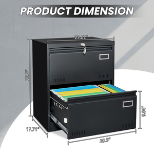 Archivador Metálico Vertical de 2 Cajones, Color Negro, con Cerradura, para Oficina, con Almacenamiento para Documentos Tamaño Carta y Legal A4, Modelo de Archivador Lateral - Product Image 4