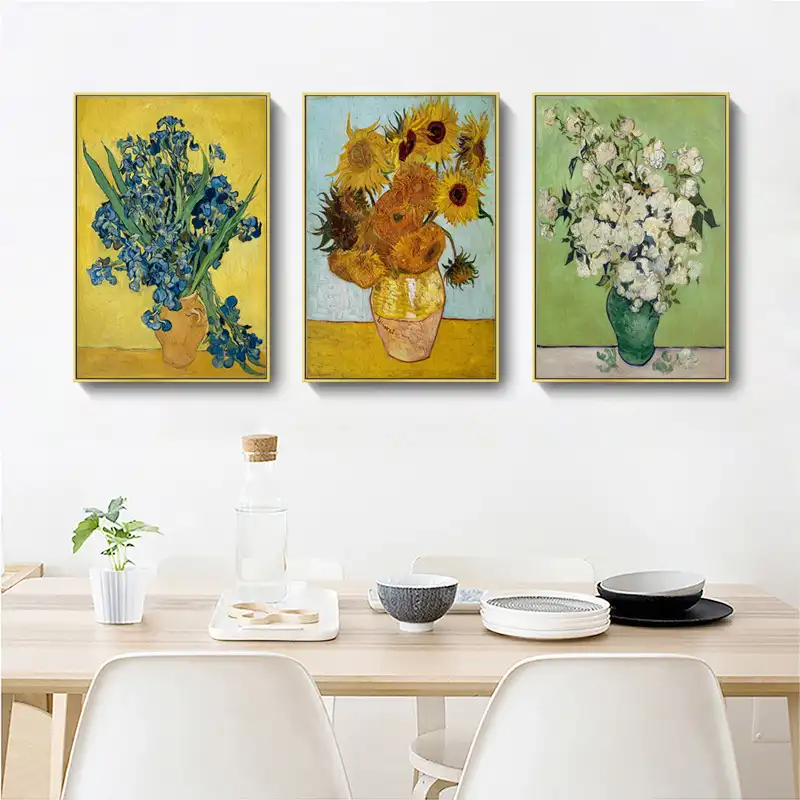 Декоративная картина с подсолнухом Ван Гога в европейском стиле, струйный цветок, картина маслом для гостиной, американская Фреска