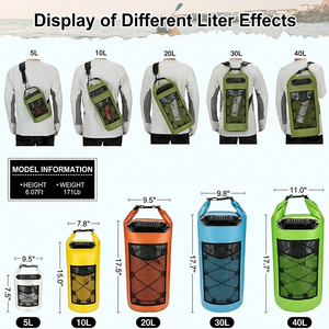 500D PVC Dry Sack Roll Top Bucket <b>Bag</b> with Mesh Pocket Bungee Compression Detachable Shoulder Straps for Rafting Fishing Canoe - Product Image 2