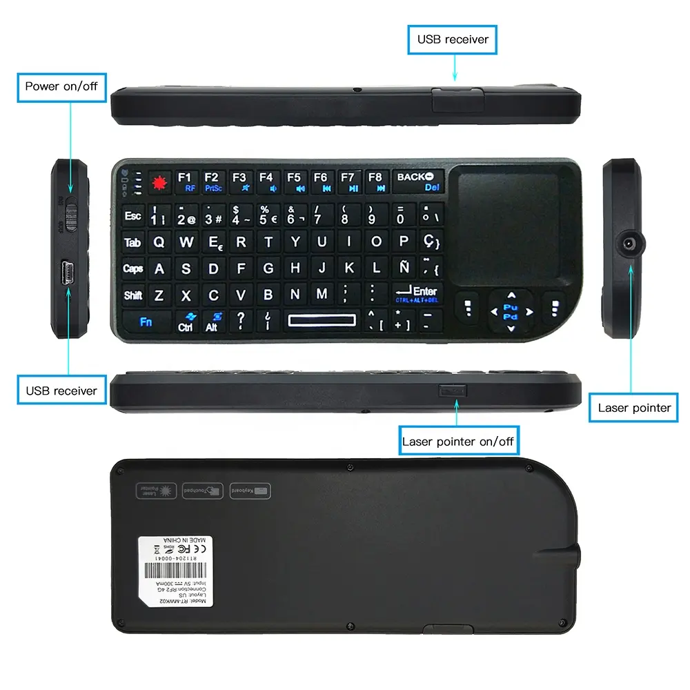 Russisch/Spaans/Engels Wireless Mini Toetsenbord met Achtergrondverlichting met Laser Pointer Voor Presenter Touchpad Powerprint PPT Leraar