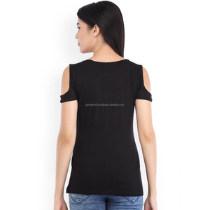 Camiseta de hombros fríos con cuello en V profundo para mujer, camisas de hombros fríos personalizadas de colores personalizados para mujer con material de tela transpirable - Product Image 6