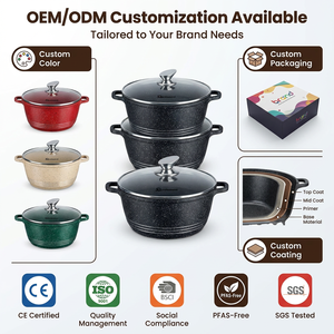 Ensemble de casseroles classiques antiadhésives en <span class=keywords><strong>aluminium</strong></span> moulé sous pression, 10 pièces, avec poignées en <span class=keywords><strong>acier</strong></span> inoxydable, fond à induction, compatible four et lave-vaisselle - Product Image 6