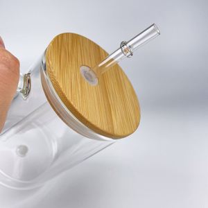 Venta al por mayor de tazas de vidrio con purpurina para sublimación, preperforadas, de 9oz, 11oz y 15oz, con tapa de bambú y pajita, para pedrería. - Product Image 4