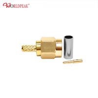 Connecteur à sertir SMA mâle direct usine pour câble RG174, prise coaxiale RF 50 ohms, coque en laiton plaqué or, personnalisable