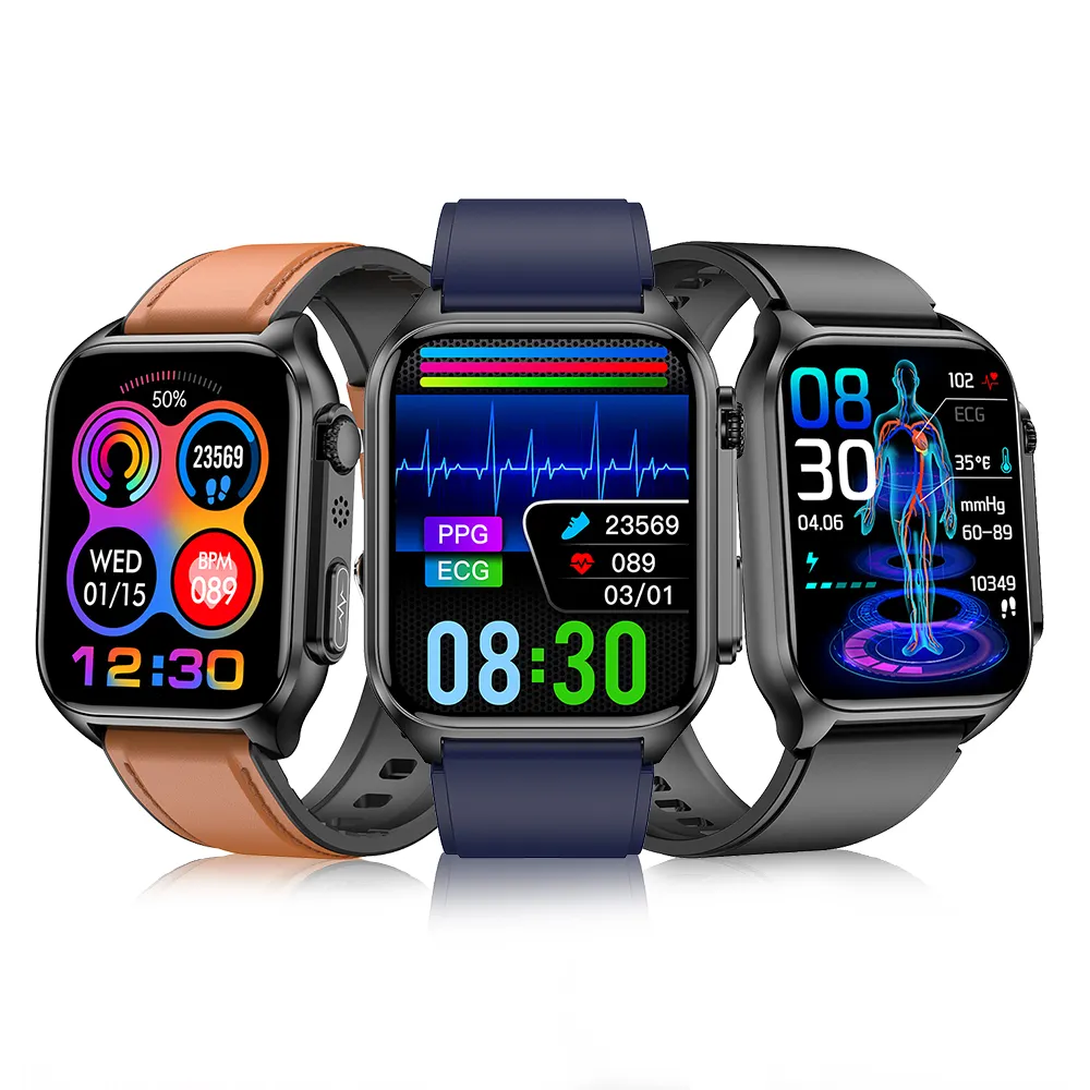 New Smart Watch VTK12 ECG Blood Glucose Wireless Call 1.96 Inch HD Large Display Dynamic Heart Rate Voice Assistant Wristwatch
