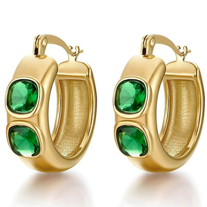 Orecchini a polsino da donna con zirconi cubici verde smeraldo, gioielli alla moda per abiti da sera - Product Image 1