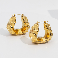 Pendientes de Aro de Acero Inoxidable con Baño de Oro PVD de 18K para Mujer, Impermeables, Geométricos Irregulares, Gruesos, Joyería que No se Deslustra