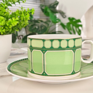 Luxury Eco-Friendly Green <b>Bone</b> <b>China</b> Coffee Cup and Saucer <b>Set</b> 200mL Minimalist Design for Home Use - Product Image 3