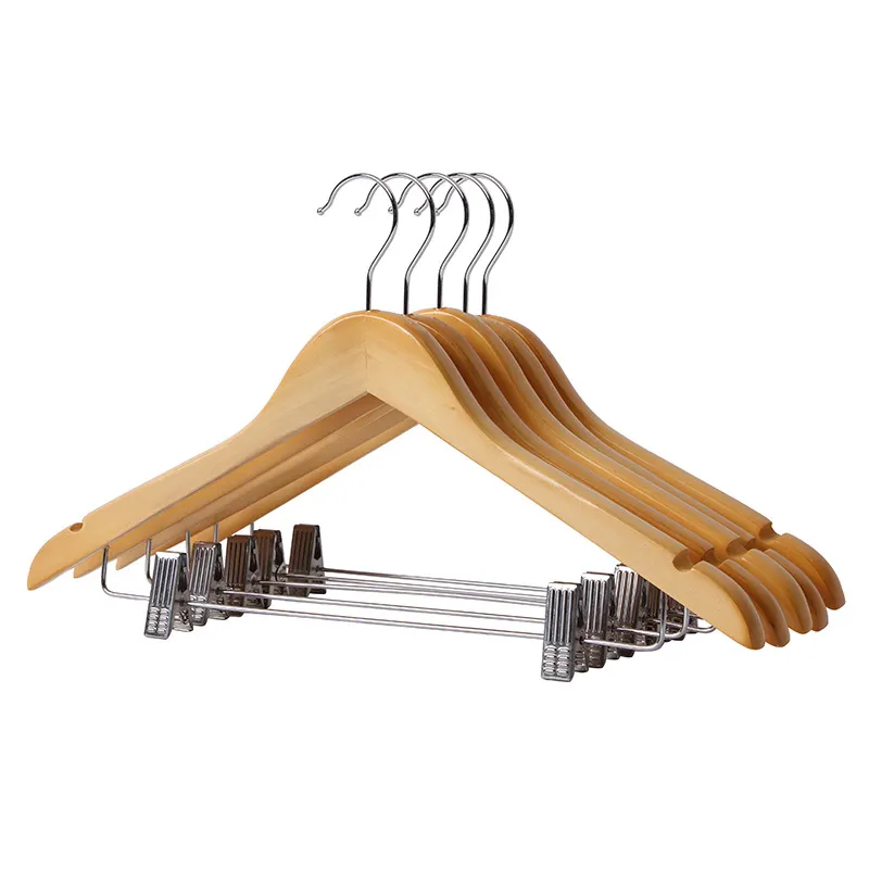 Wholesale Cheap Wood Hanger Manufacturer Wooden Skirt Hanger With Clips Wooden Hanger