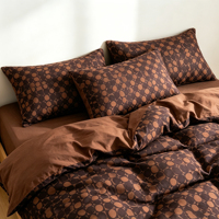 Ensemble complet certifié OEKO-TEX, doux pour la peau, design géométrique vintage moderne couleur chocolat, 100 % coton à fibres longues, 400 fils au pouce carré, imprimé