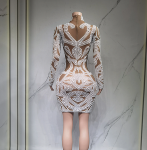 Performance Robe Discothèque Bar <span class=keywords><strong>Femme</strong></span> Perle Combinaison Jupe Courte Équipe <span class=keywords><strong>De</strong></span> <span class=keywords><strong>Danse</strong></span> Gogo Perle Jupe Slim Fit Hip Étreignant Robe - Product Image 3