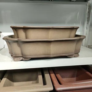 Maceta de bonsái de arena púrpura Yixing con forma de hoja de alta calidad hecha a mano, estilo antiguo gris con pies de nube - Product Image 1