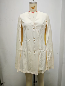 Abito da donna alla moda pendolare in tinta unita abito da ufficio doppiopetto in vita abito da festa elegante con scollo a V con maniche a maniche a scialle abito Midi - Product Image 4