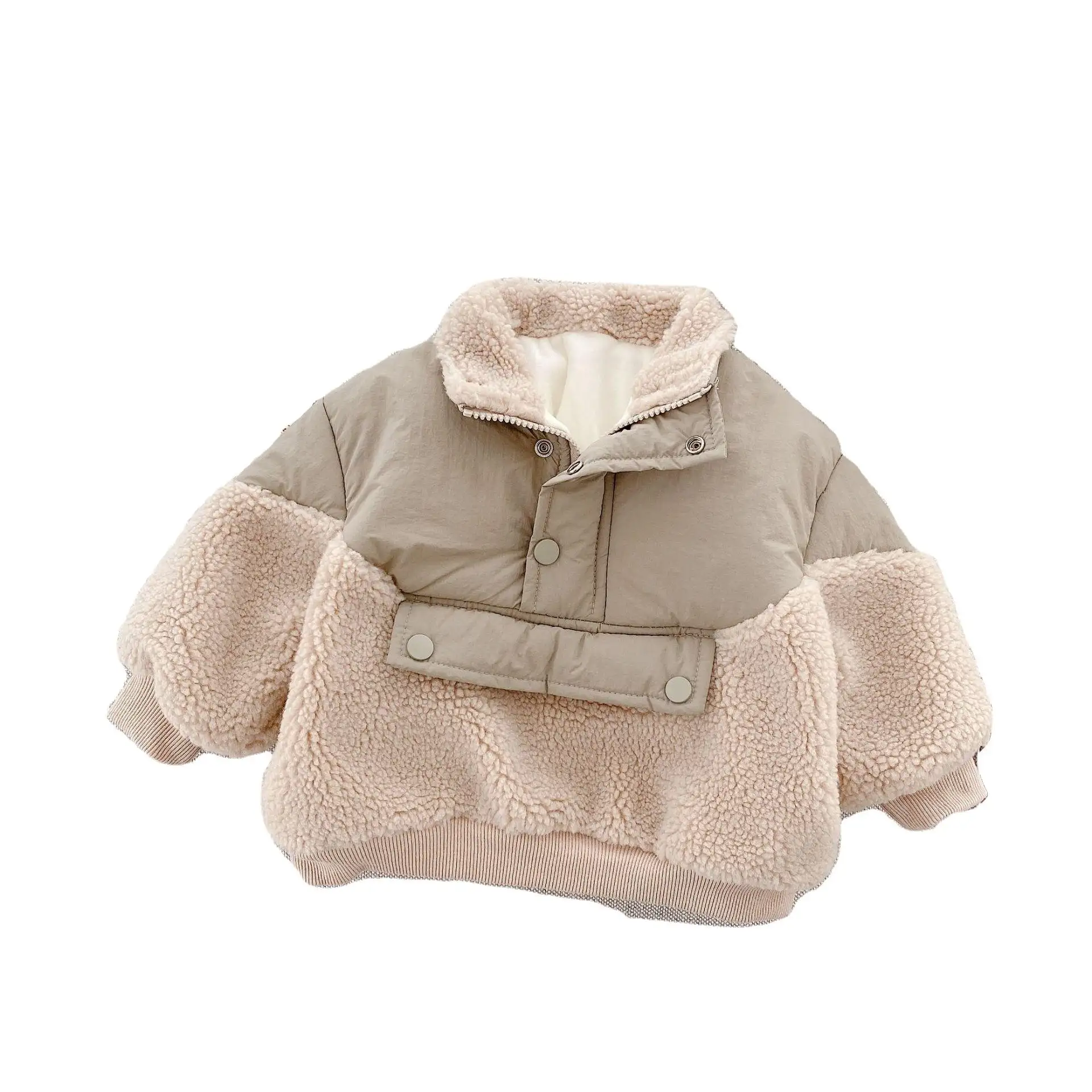 Roupas infantis de 0-6 anos, roupas para crianças com cordeiro e costura, outono e inverno, casaco acolchoado de veludo estilo coreano, 2021