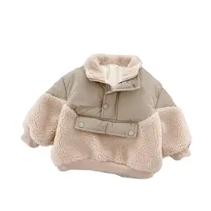 0-6 Years Old Children Clothes Lamb Wool Stitching Autumn Winter Baby Top 2021 Plus Velvet Korean Style Padded Jacket Girls Coat