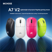 MCHOSE A7 V2 Mouse Gaming Nirkabel Tri-mode Ringan dengan Lampu LED, Dock Pengisian Daya Magnetis, Sensor Optik PAW3950, Khusus Tangan Kanan