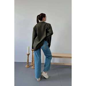 Chaqueta Oversize a Rayas Color Caqui para Mujer, Producto al por Mayor - Product Image 1