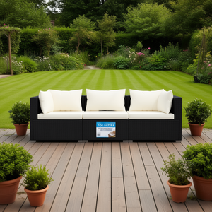 Canapé de jardin en polyrotin noir, 3 pièces, meubles d'extérieur avec coussins, mousse haute densité, design contemporain - Product Image 2