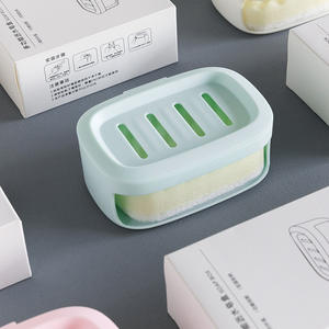 ที่วางสบู่ติดผนังทรงสี่เหลี่ยมพลาสติกแบบมีรูระบายน้ำสำหรับห้องน้ำ สีเขียวอ่อนและชมพูอ่อน - Product Image 2