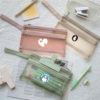 Petites trousses transparentes, sacs d'examen, articles de papeterie, pochettes de classement, pochettes en maille, pochettes imprimées avec logo, format A6, couleur macaron, pour l'école et le bureau