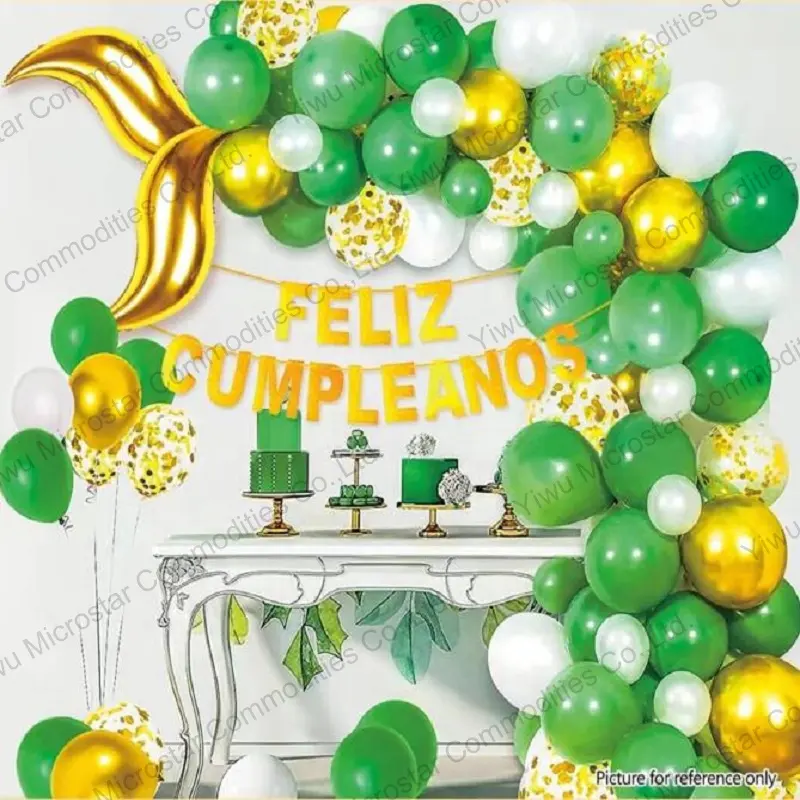 Kit de ballons couleur vert d'anniversaire, guirlande en arc, pièces, décoration de fête, de mariage, murale, joyeux cumplios