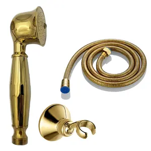 全金属手持式淋浴喷头带软管和黄铜支架的金色手淋浴喷头