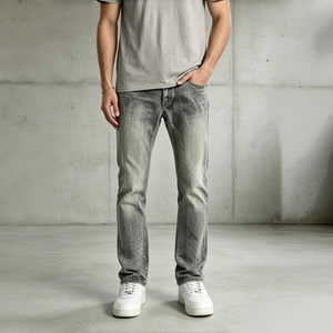 Men Faded Black Light Wash Straight Leg Denim <b>Jeans</b> Stretch Comfort Casual Daily Streetwear Fashion Pants - Product Image 1
