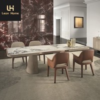 Meubles de restaurant, table à manger ronde moderne de luxe avec base en acier inoxydable et plateau en marbre, pour la maison et l'hôtel
